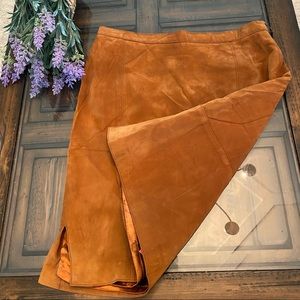 Escada Caramel Leather Double Slit Skirt